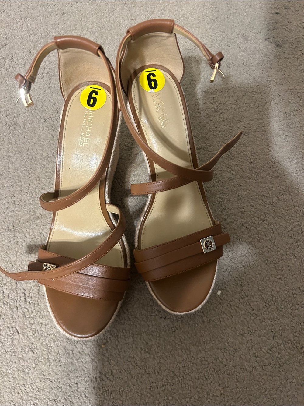 Michael Kors Tan Leather Strappy Wedge Sandals